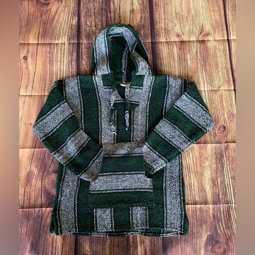 La Malinche Men's Long Sleeve Multicolor Pullover Mexican Capucha Poncho Jacket